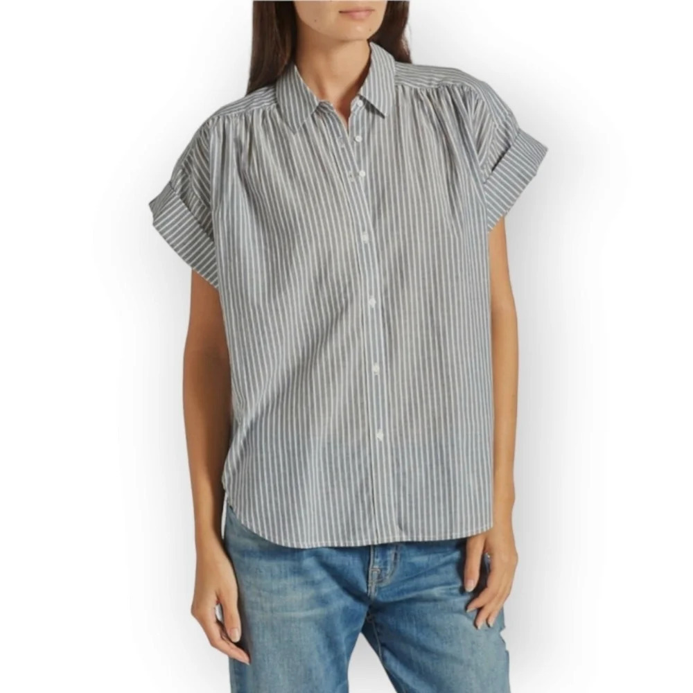 Joie Naro Striped Short Sleeve Button Up Cotton Coastal Nautical Oversize Small - Picture 16 of 16